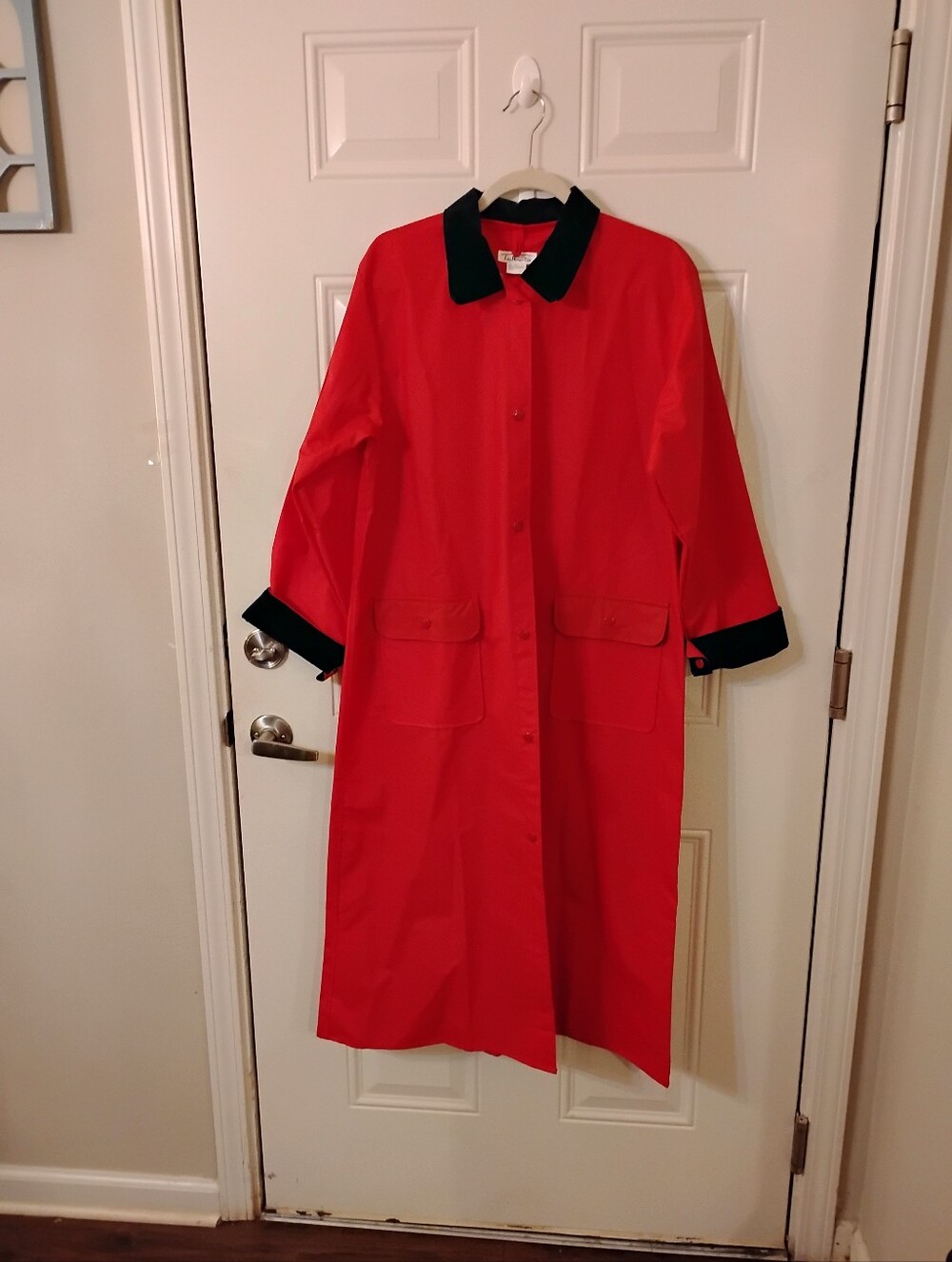 Classic Red Coat Dress with Black Trim